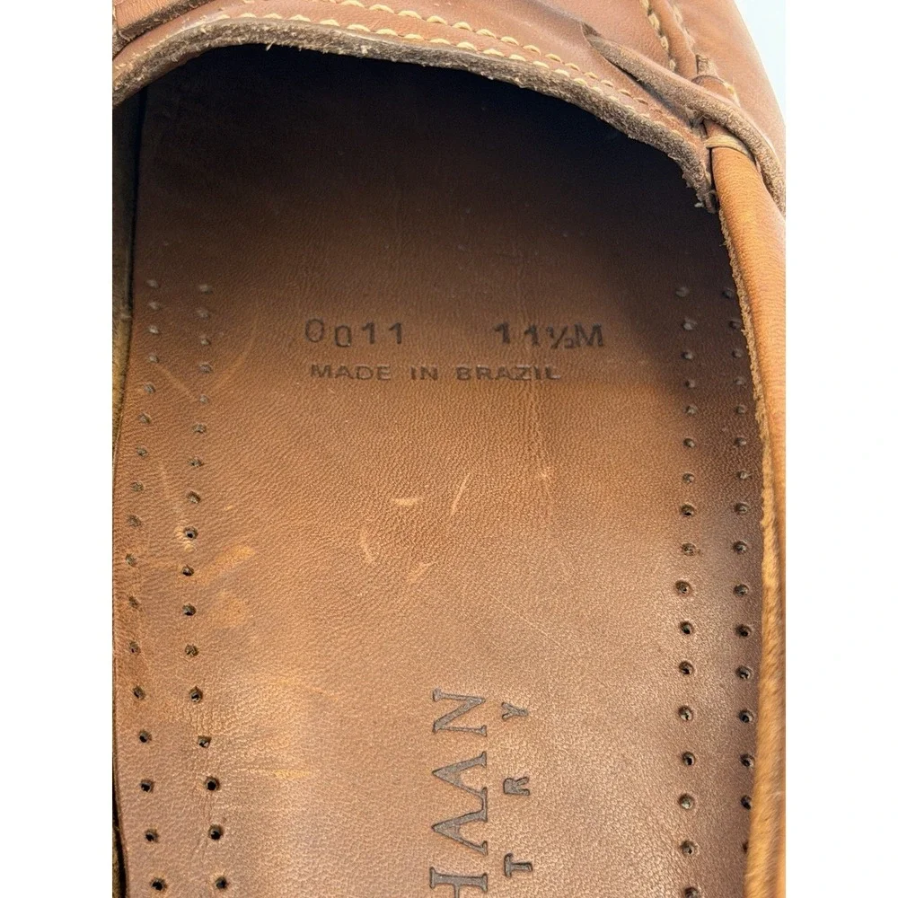 Cole Haan Men's 11.5M Brown Leather Driving Loafers Moc Toe Lace Brazil